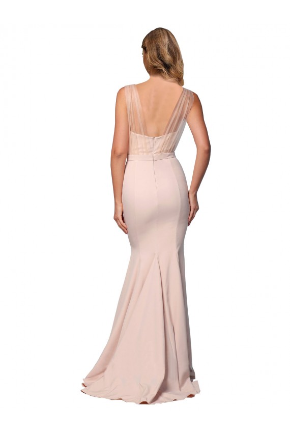 Cheap Full Length Sweetheart Crepe Bridesmaid Dress with Tulle Overlay Canada