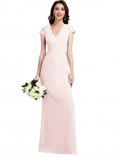 Cheap Cap Sleeve A-Line Crepe Bridesmaid Dress with Pockets Canada