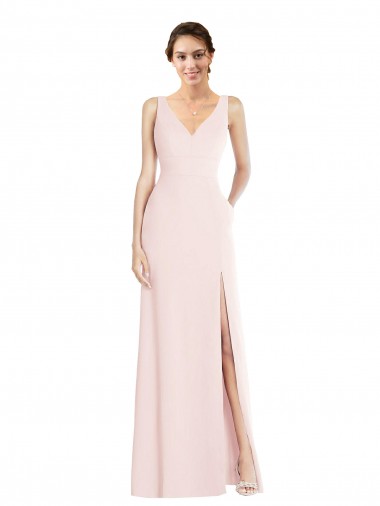 Cheap Square Neck Low Back A-Line Bridesmaid Dress with Front Slit and Pockets Canada