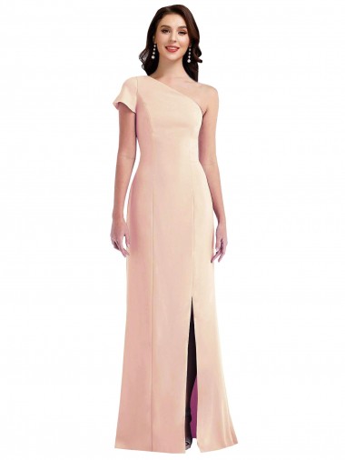 Cheap One Shoulder Cap Sleeves Trumpet Bridesmaid Dress with Front Slit Canada