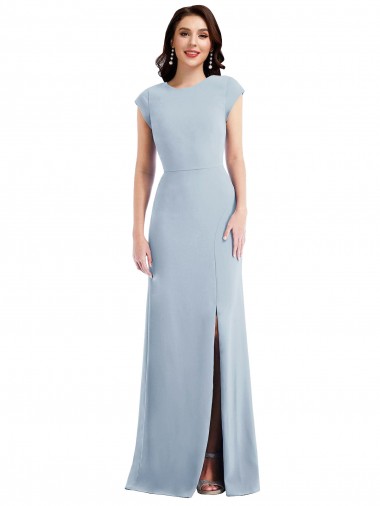 Cheap Cap Sleeve Open Back Trumpet Bridesmaid Dress with Front Slit Canada