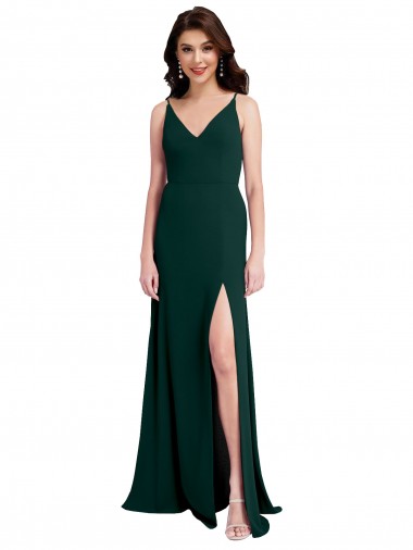 Cheap Slim A-Line V-Neck Full Length Crepe Bridesmaid Dress with Side Slit Canada