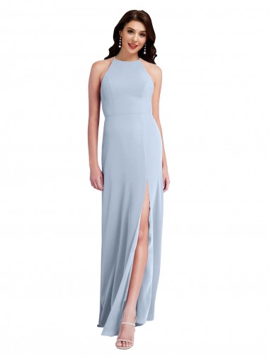 Cheap Fit and Flare High Neck Crepe Bridesmaid Dress with Side Slit Canada