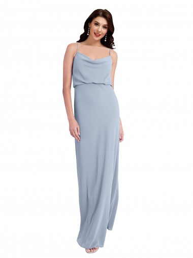 Cheap Draped Cowl Neck Long Crepe Bridesmaid Dress with Spaghetti Straps Canada