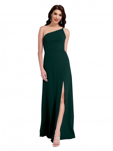 Cheap A-Line Slim One Shoulder Crepe Bridesmaid Dress with Asymmetrical Straps and Side Slit Canada