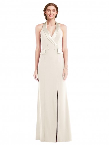 Cheap Halter Tuxedo Maxi Bridesmaid Dress with Front Slit Canada