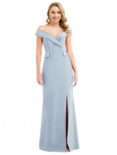 Cheap Off the Shoulder Tuxedo Maxi Bridesmaid Dress with Front Slit Canada