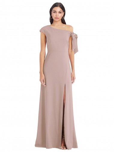 Cheap Off the Shoulder Tie Detail Maxi Bridesmaid Dress with Front Slit Canada