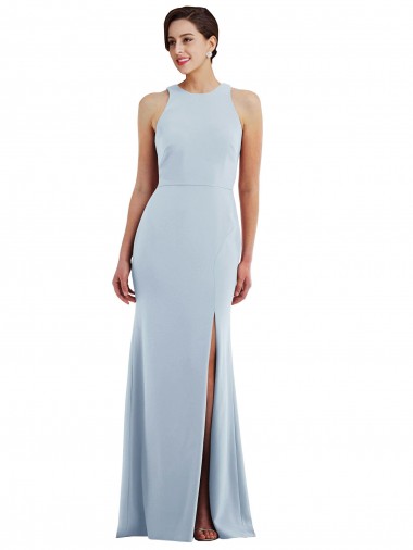 Cheap Cutout Open Back Halter Maxi Bridesmaid Dress with Scarf Tie Canada