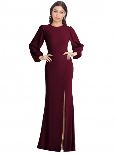 Cheap Puff Sleeves Long Maxi Briddesmaid Dress with Cutout Tie Back Canada