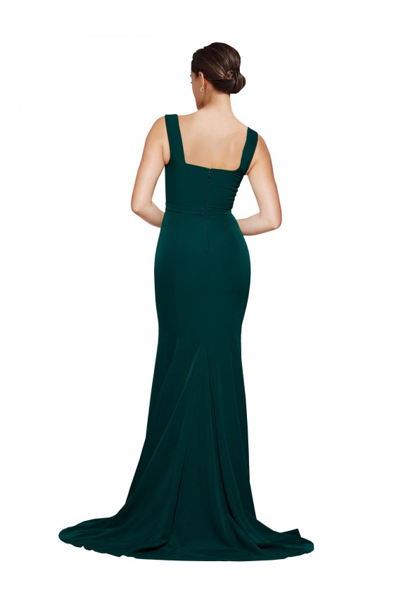 Cheap Fitted Square Neck Long Crepe Bridesmaid Dress with Train and Side Split Canada