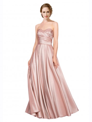 Cheap Long Plated Strapless Sweetheat Stretch Satin Bridesmaid Dress Canada