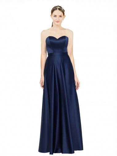 Cheap Floor Length Sweetheart Neckline Stretch Satin Bridesmaid Dress with Belt Canada