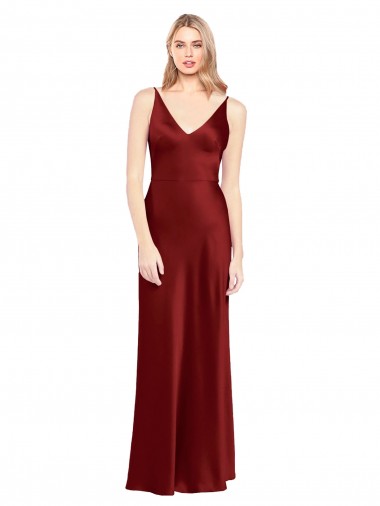 Cheap Full Length Long Stretch Satin Slip Bridesmaid Dress V-Back Canada