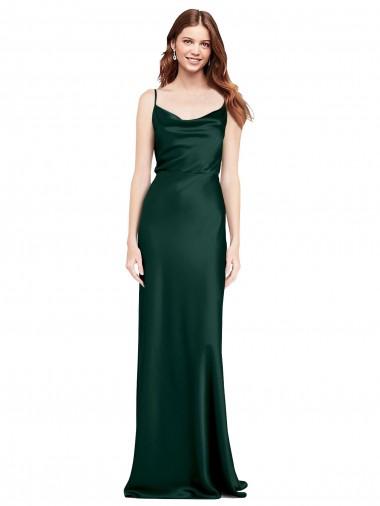 Cheap Fitted Cowl Neck Long Stretch Satin Slip Bridesmaid Dress with V-Back Canada