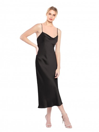 Cheap Cowl Neck Midi Length Short Stretch Satin Slip Bridesmaid Dress Canada