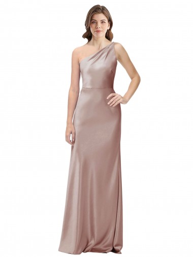 Cheap One Shoulder Black-Tie Floor Length Long Stretch Satin Bridesmaid Dress Canada