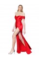 Cheap Off the Shoulder High Neck Stretch Satin Bridesmaid Dress with High Slit Canada