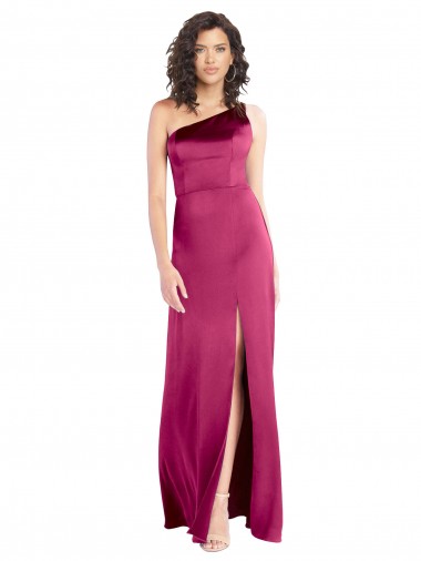 Cheap Sleek One Shoulder A-Line Long Stretch Satin Bridesmaid Dress with Spaghetti Straps Back Canada