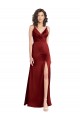 Cheap Faux Surplice Neckline Long Slim A-Line Stretch Satin Bridesmaid Dress Canada