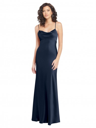 Cheap Cowl Neck Long Empire Waist Stretch Satin Bridesmaid Dress with Open Back Canada