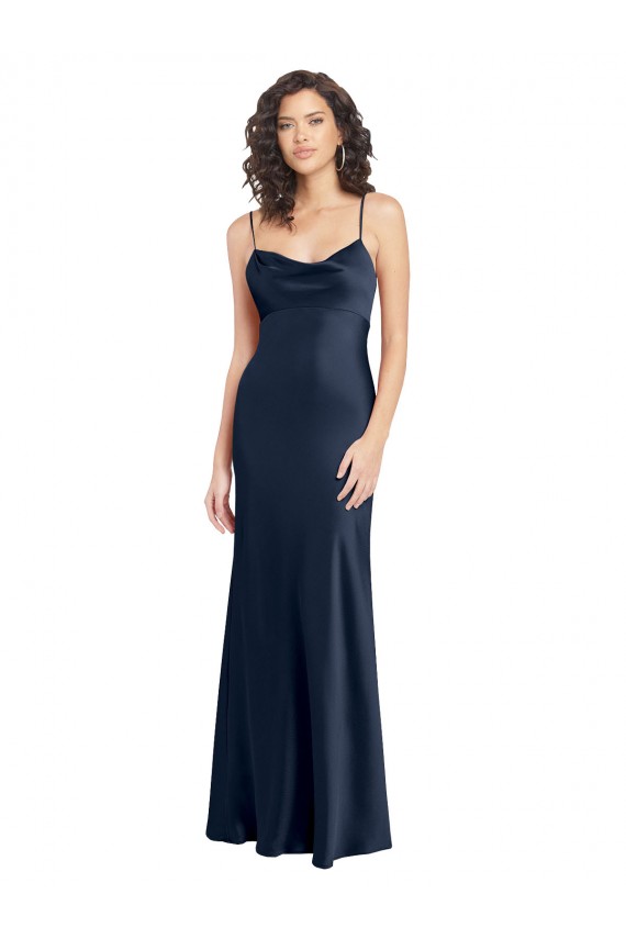 Cheap Cowl Neck Long Empire Waist Stretch Satin Bridesmaid Dress with Open Back Canada