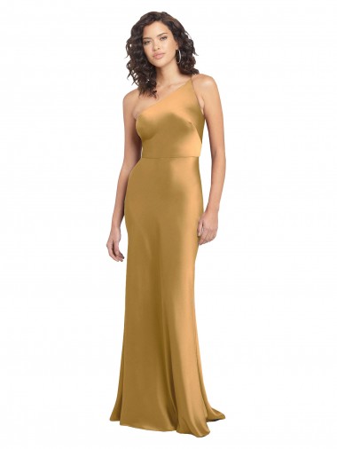 Cheap One Shoulder Long Floor Length Stretch Satin Slip Bridesmaid Dress Canada