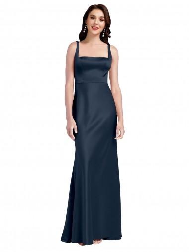 Cheap Square Neck A-Line Long Stretch Satin Bridesmaid Dress with Wide Straps Canada