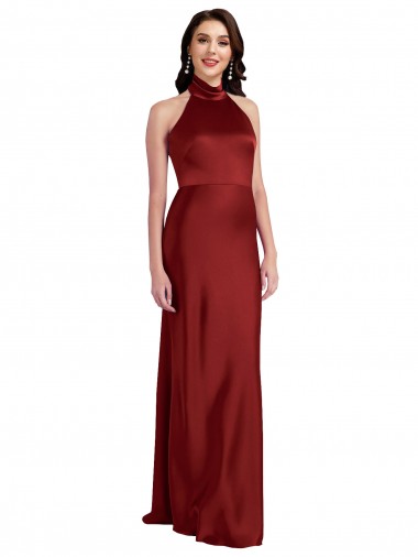 Cheap Backless Halter Long Stretch Satin Bridesmaid Dress Canada