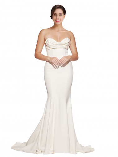 Cheap Strapless Cowl Neck Sweep Train Stretch Satin Bridesmaid Dress Canada