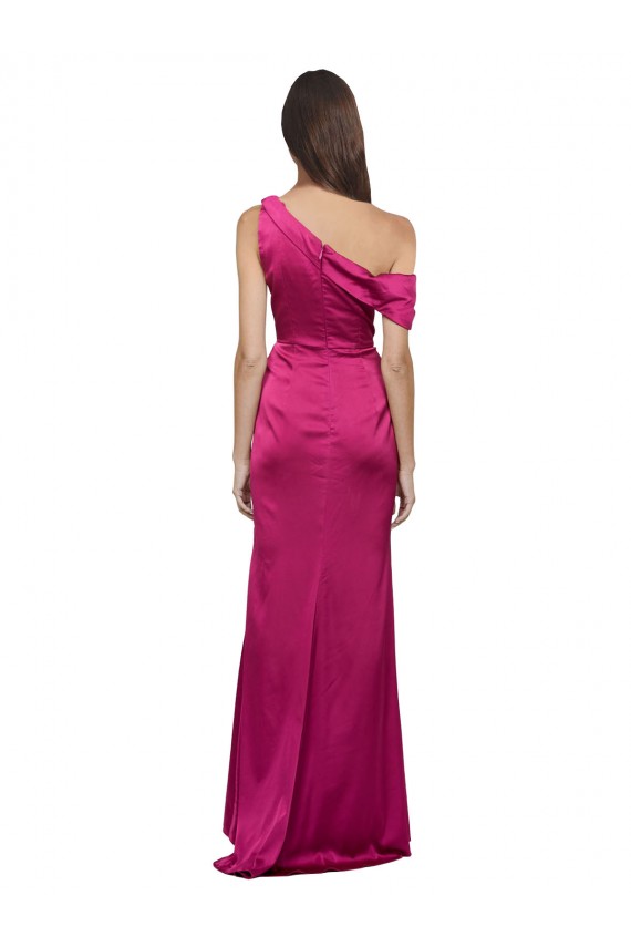 Cheap Off the Shoulder Short Sleeves Stretch Satin Bridesmaid Dress with Side Slit Canada