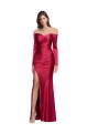 Cheap Long Sleeves Off the Shoulder Stretch Satin Bridesmaid Dress with High Side Split Canada