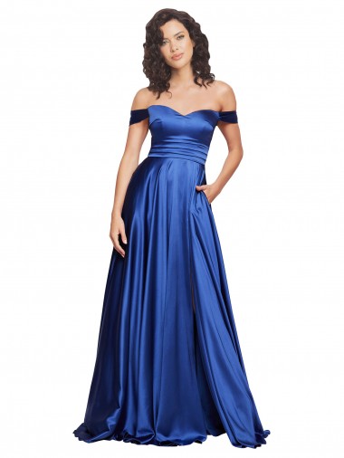 Cheap Off the Shoulder Sweetheart Stretch Satin Ball Gown Bridesmaid Dress Canada