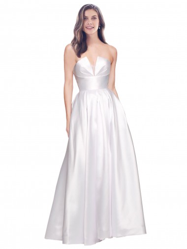 Cheap Full Length Strapless V-Cutout Stretch Satin Bridesmaid Dress Canada