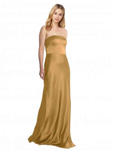 Cheap Sleek Strapless Long A-Line Stretch Satin Bridesmaid Dress Canada