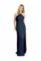 Cheap Halter Neckline Long Stretch Satin Bridesmaid Dress with Strappy Back and Side Slit Canada