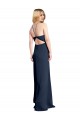 Cheap Halter Neckline Long Stretch Satin Bridesmaid Dress with Strappy Back and Side Slit Canada