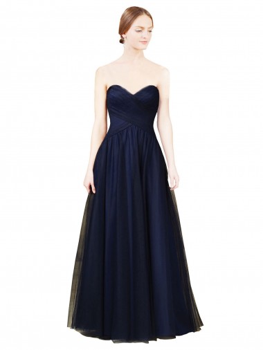 Cheap Draped Bodice Sweeheart Long Tulle Bridesmaid Dress Canada