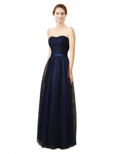 Cheap Elegant Lace and Tulle Long Strapless Bridesmaid Dress Canada