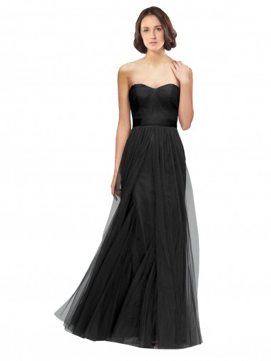 Cheap Long Tulle Bridesmaid Dress with Sweetheart Neckline and Belt Canada