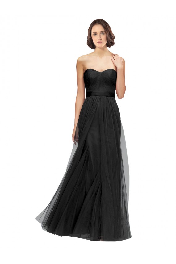 Cheap Long Tulle Bridesmaid Dress with Sweetheart Neckline and Belt Canada