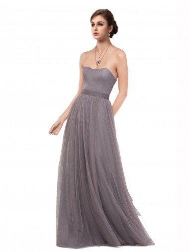 Cheap Strapless Tulle Bridesmaid Dress with Waistband Canada