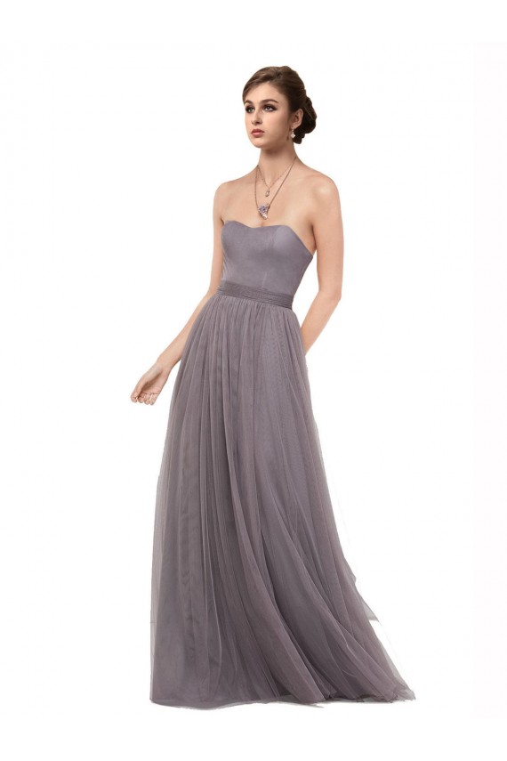 Cheap Strapless Tulle Bridesmaid Dress with Waistband Canada