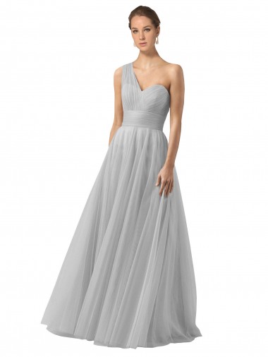 Cheap Floor Length Tulle Bridesmaid Dress with Shirred One Shoulder Bodice Canada