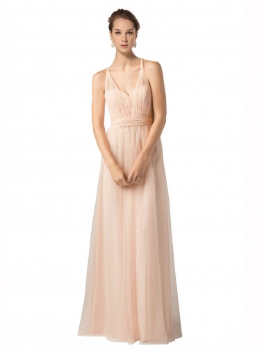 Cheap Sweetheart A-Line Tulle Bridesmaid Dress with Shirred Bodice Canada