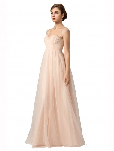 Cheap Illusion Sleeves Tulle Bridesmaid Dress with Shirred Bodice and Sweetheart Neckline Canada