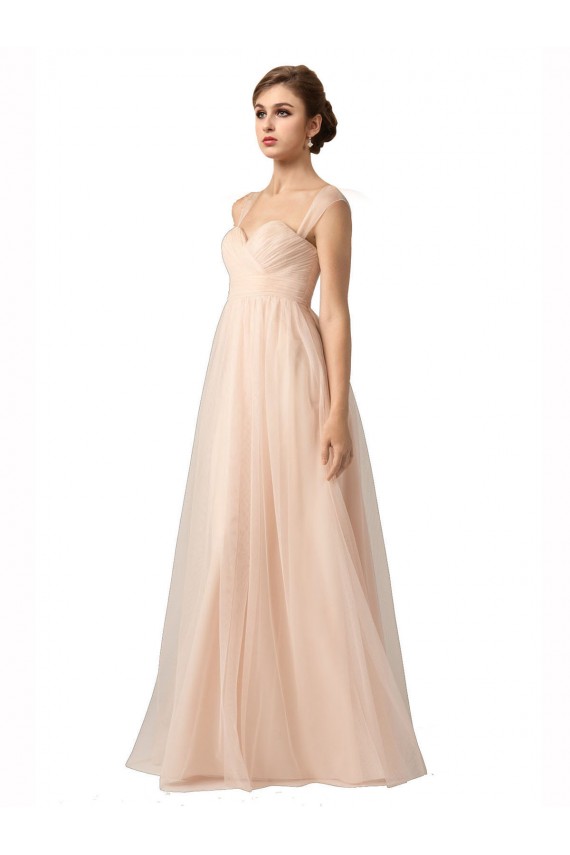 Cheap Illusion Sleeves Tulle Bridesmaid Dress with Shirred Bodice and Sweetheart Neckline Canada