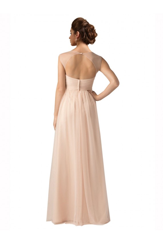 Cheap Illusion Sleeves Tulle Bridesmaid Dress with Shirred Bodice and Sweetheart Neckline Canada