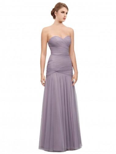 Cheap Draped Long Mermaid Sweetheart Tulle Bridesmaid Dress Canada