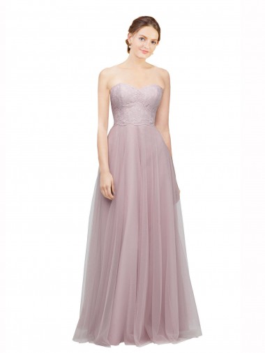 Cheap Sweetheart Neckline Long Tulle Bridesmaid Dress with Lace Bodice Canada